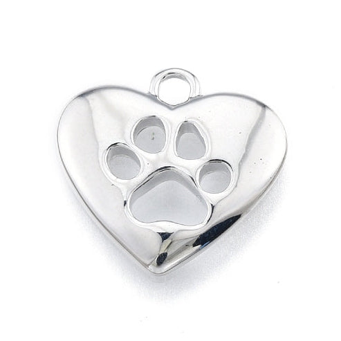 Silver Heart Paw Print